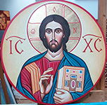 Krzyż, 2025, malarstwo, fragment ( Chrystus Pantokrator ), pracownia