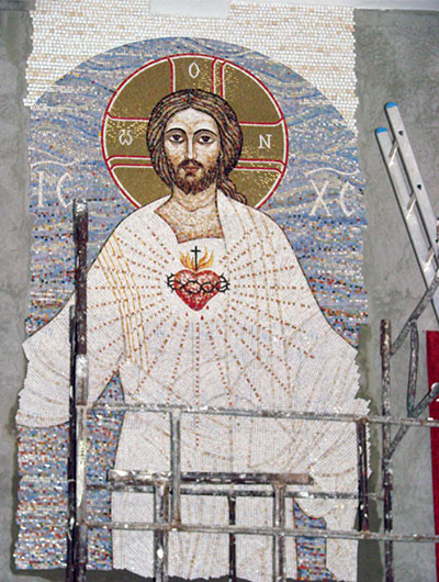 Design and realisation – Mirosław Grzelak, Christ, 2010, mosaic, the church in Dobieszowice