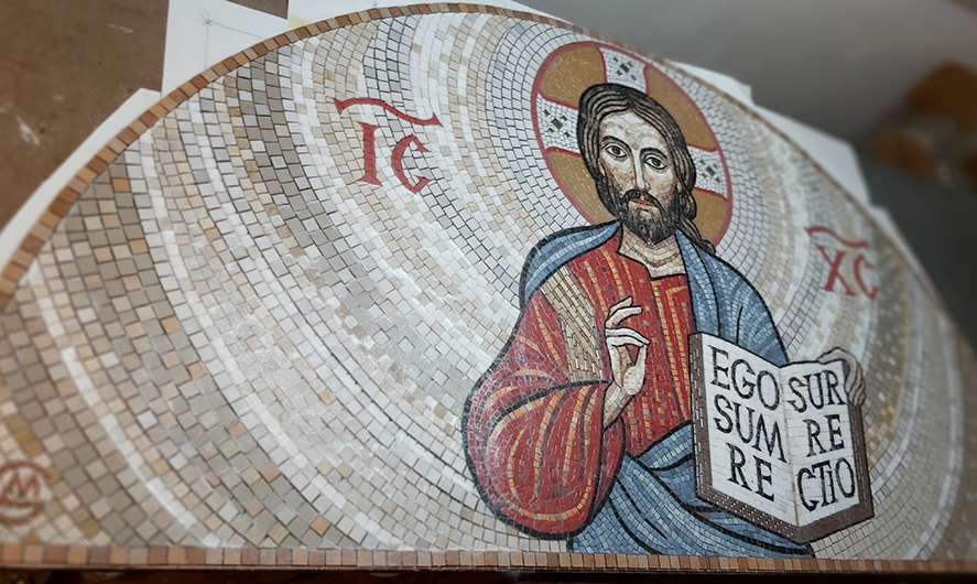 Design and realisation - Mirosław Grzelak, Christ Pantokrator, 2021, mosaic, studio